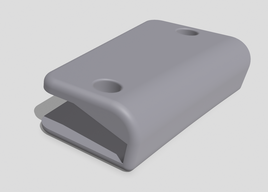a 3D rendering of a chunkier version of the keyboard holder in the prior image.