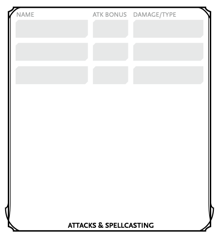 D&D Character Sheet Attacks & Spellcasting