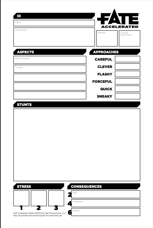 Fate Accellerated Character sheet